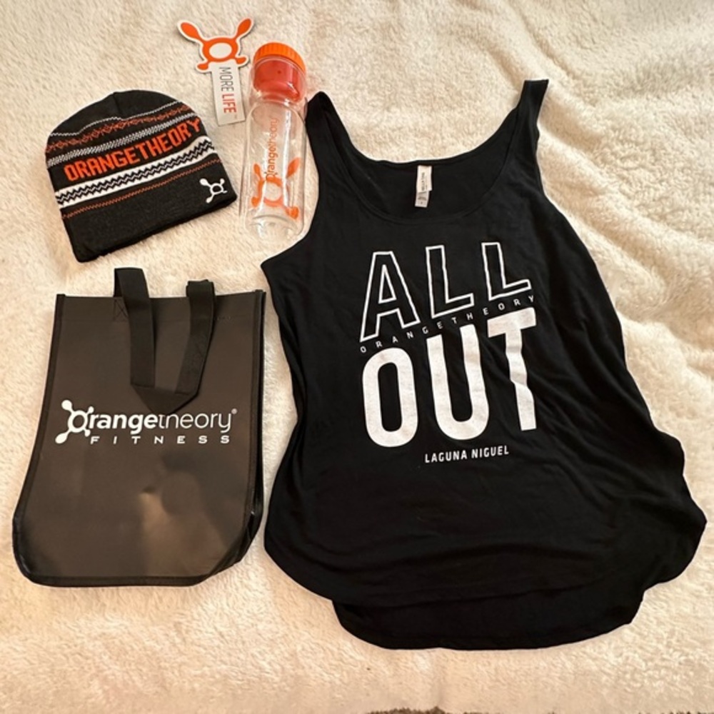 ORANGE THEORY BUNDLE BNWT: Tank Top Sz Small Beanie Magnet Tote Bottle Towel